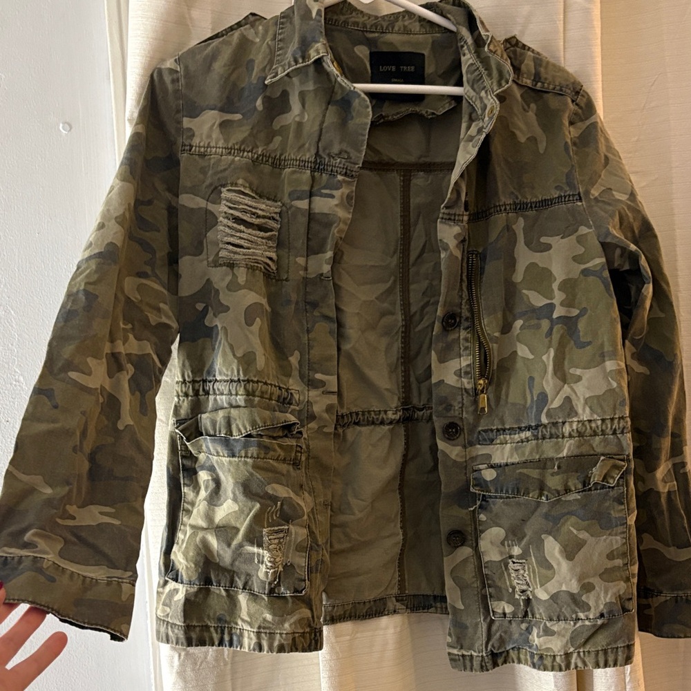 Love Tree Camouflage Jacket with Distressed Details